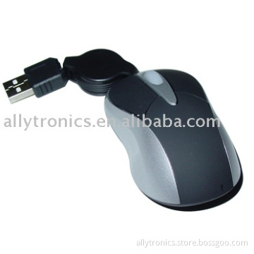 Mini optical mouse with retractable cable